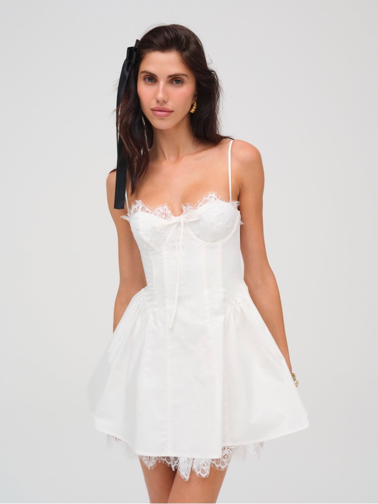 *New* For Love & Lemons White Lace-Trim Mini Dress